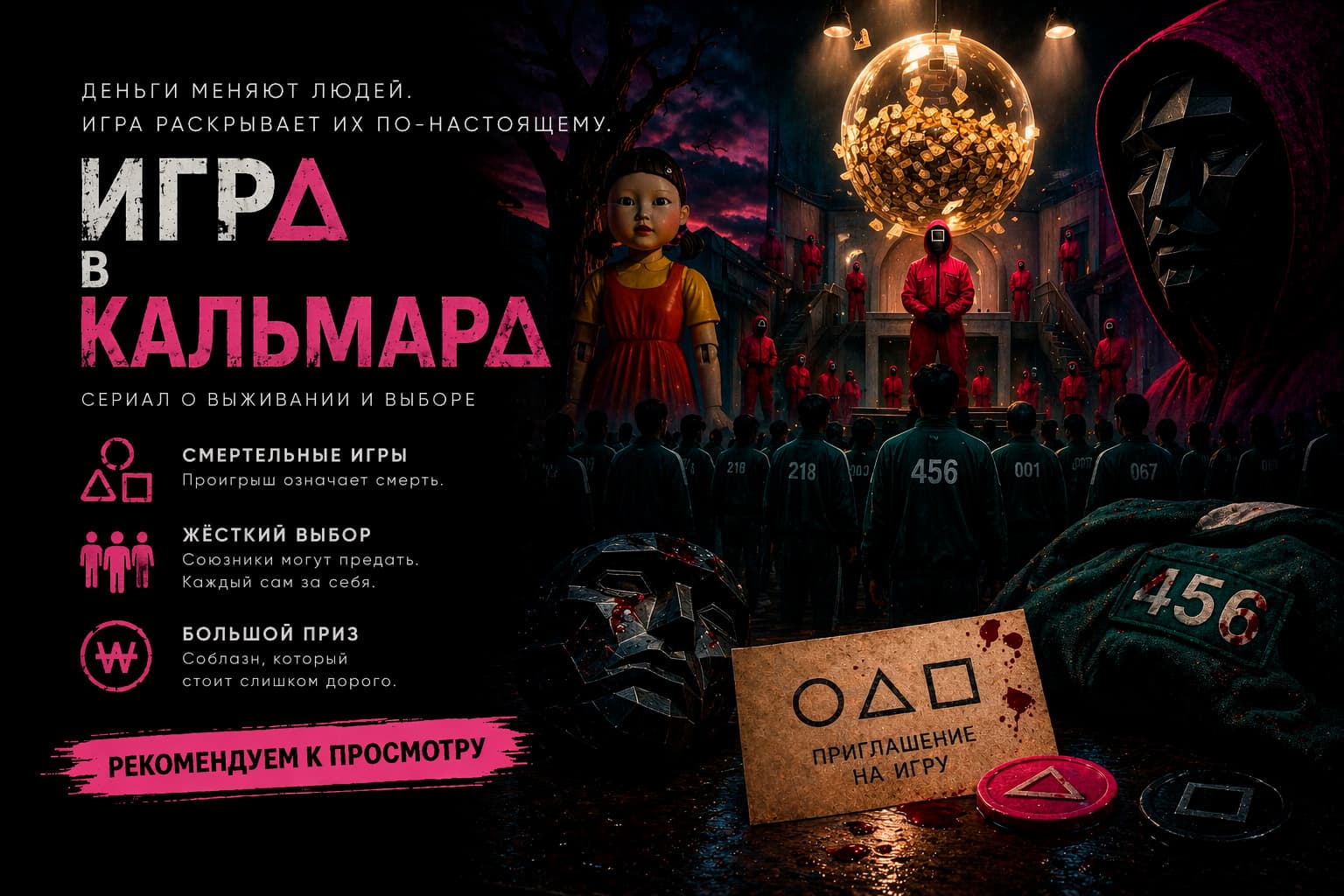 Информационный баннер сериала «Игра в кальмара»